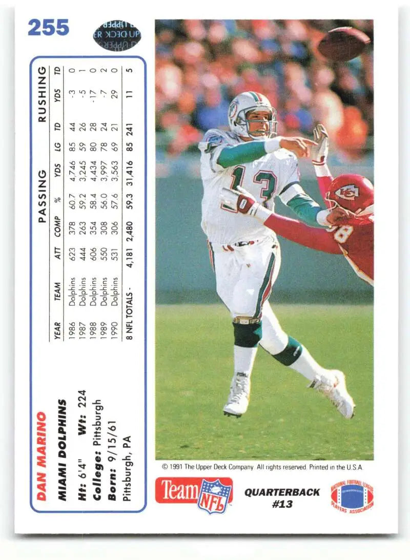 1991 Upper Deck #255 Dan Marino NM-MT Miami Dolphins Football Card - Football Card Single