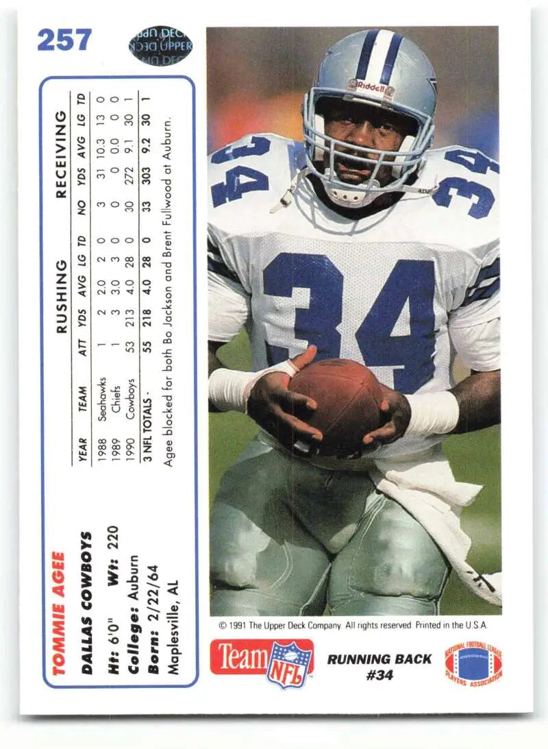 1991 Upper Deck #257 Tommie Agee NM-MT Dallas Cowboys Football Card - Football Card Single
