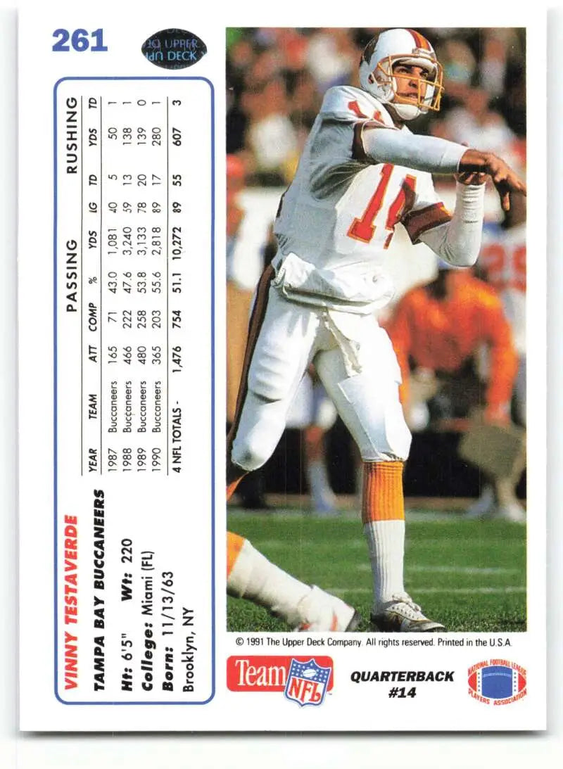 1991 Upper Deck #261 Vinny Testaverde NM-MT Tampa Bay Buccaneers Football Card - Football Card Single