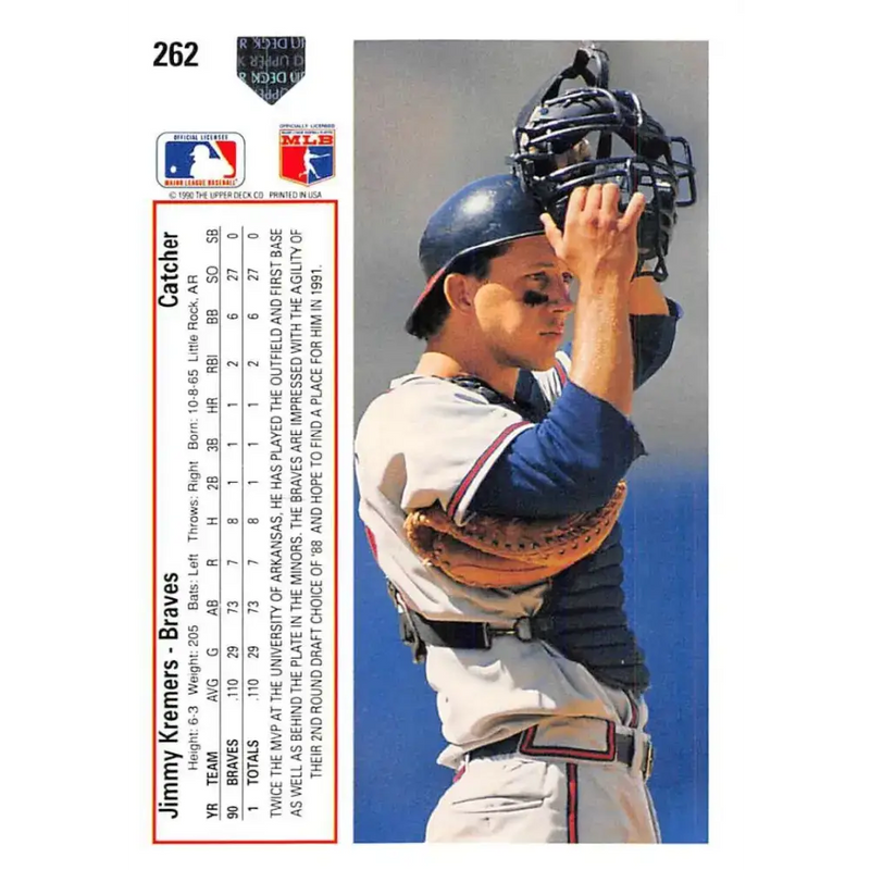 1991 Upper Deck #262 Jimmy Kremers EX Excellent Atlanta Braves Baseball Card - Baseball Card Single