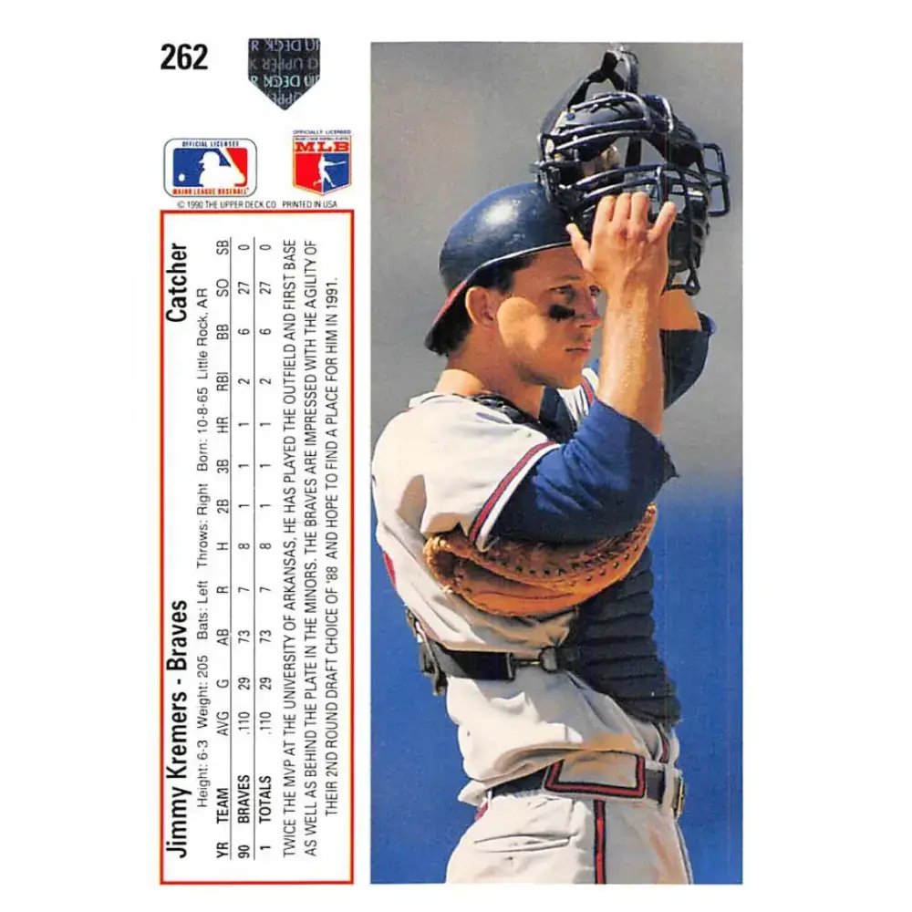 1991 Upper Deck #262 Jimmy Kremers NM-MT Atlanta Braves Baseball Card - Baseball Card Single