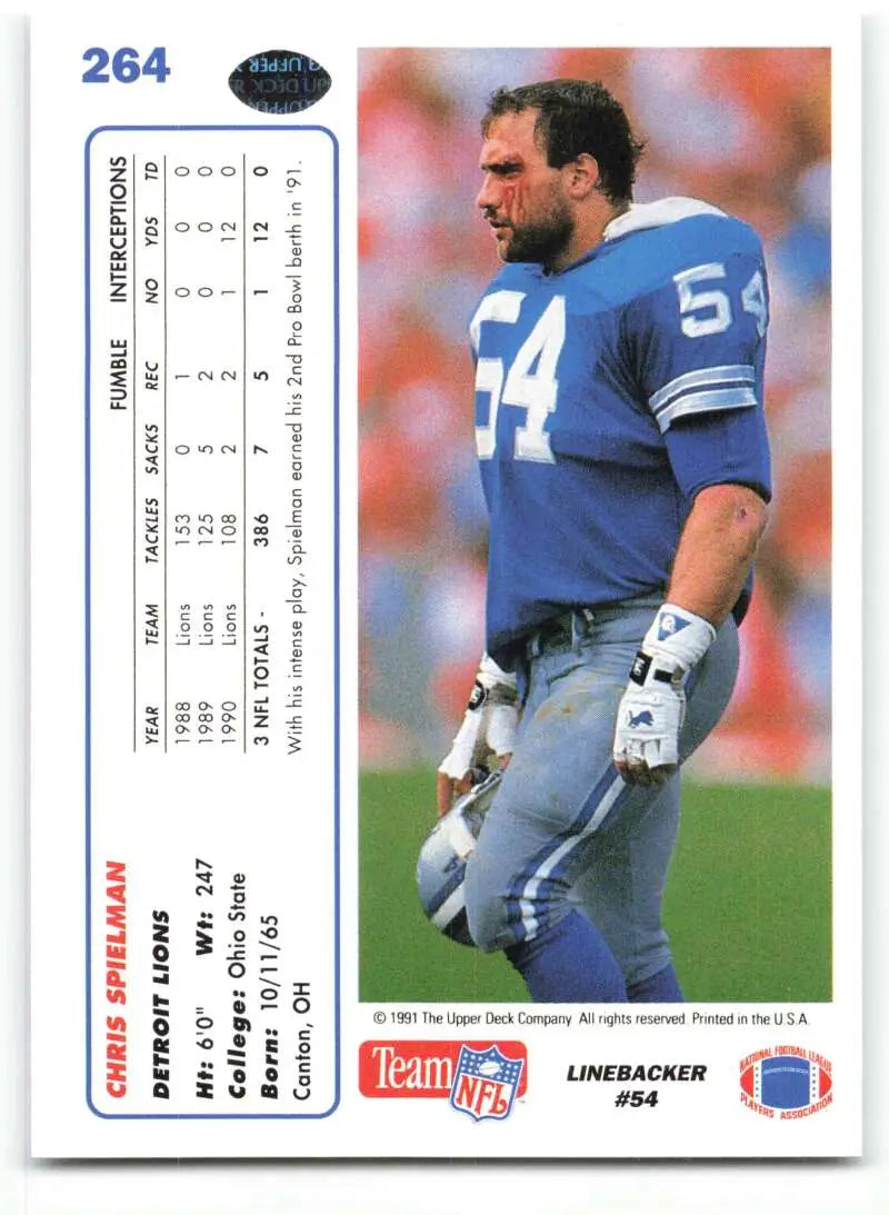 1991 Upper Deck #264 Chris Spielman NM-MT Detroit Lions Football Card - Football Card Single