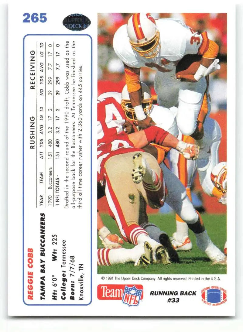 1991 Upper Deck #265 Reggie Cobb NM-MT Tampa Bay Buccaneers Football Card - Football Card Single