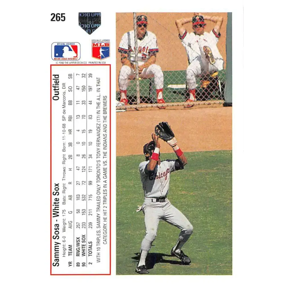1991 Upper Deck #265 Sammy Sosa EX Excellent Chicago White Sox Baseball Card - Baseball Card Single