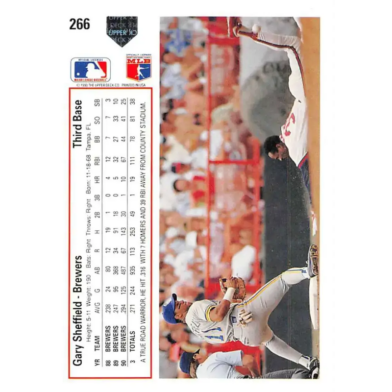 1991 Upper Deck #266 Gary Sheffield EX Excellent Milwaukee Brewers Baseball Card - Baseball Card Single