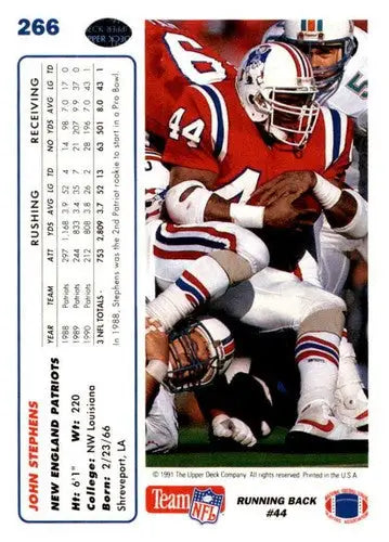 1991 Upper Deck #266 John Stephens NM Near Mint Patriots - Football Card Single