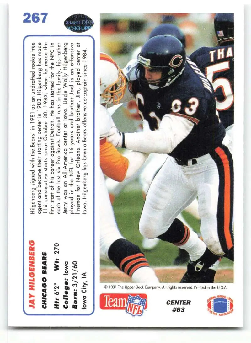 1991 Upper Deck #267 Jay Hilgenberg NM-MT Chicago Bears Football Card - Football Card Single