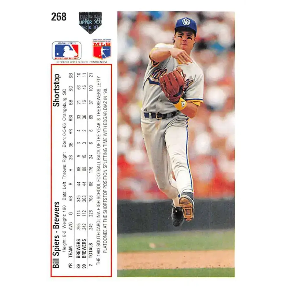 1991 Upper Deck #268 Bill Spiers EX Excellent Milwaukee Brewers Baseball Card - Baseball Card Single
