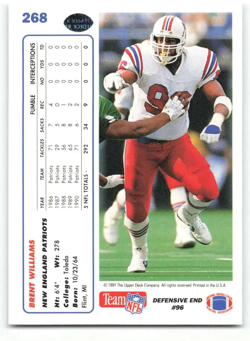 1991 Upper Deck #268 Brent Williams NM-MT New England Patriots Football Card - Football Card Single