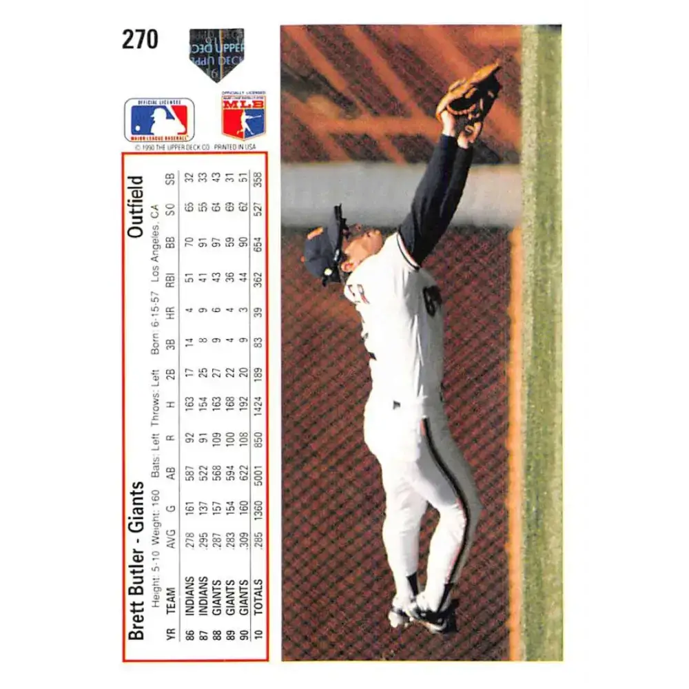 1991 Upper Deck #270 Brett Butler NM-MT San Francisco Giants Baseball Card - Baseball Card Single
