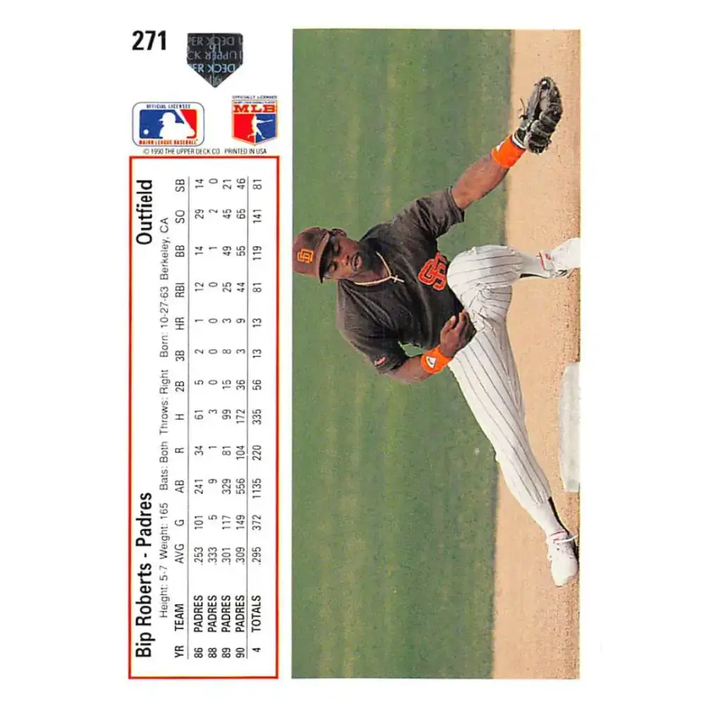 1991 Upper Deck #271 Bip Roberts EX Excellent San Diego Padres Baseball Card - Baseball Card Single