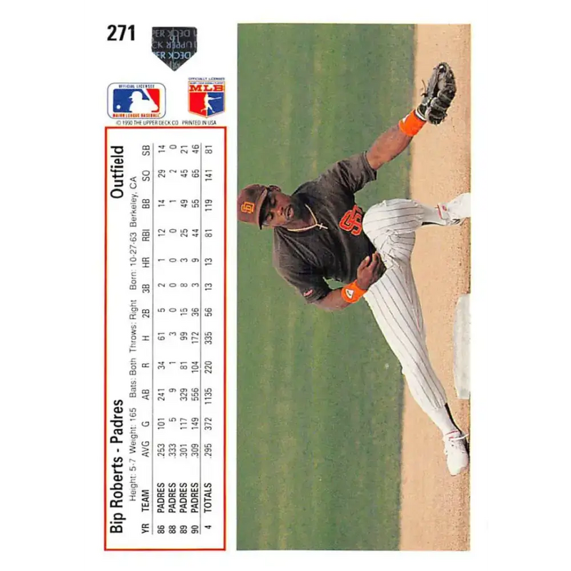1991 Upper Deck #271 Bip Roberts EX Excellent San Diego Padres Baseball Card - Baseball Card Single