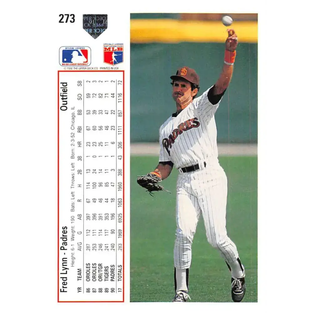 1991 Upper Deck #273 Fred Lynn EX Excellent San Diego Padres Baseball Card - Baseball Card Single