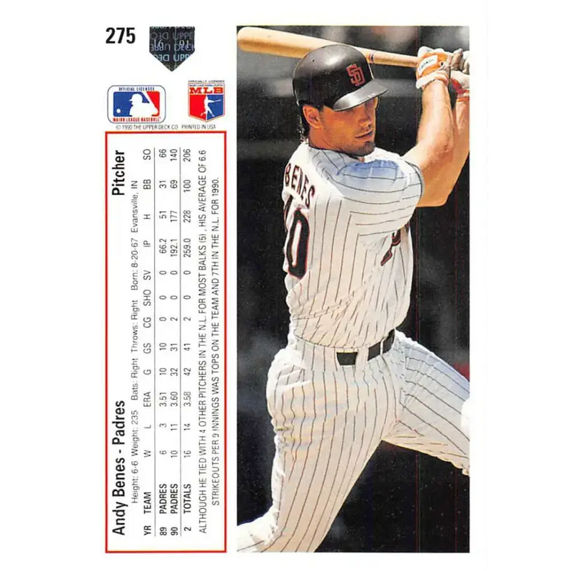 1991 Upper Deck #275 Andy Benes NM-MT San Diego Padres Baseball Card - Baseball Card Single