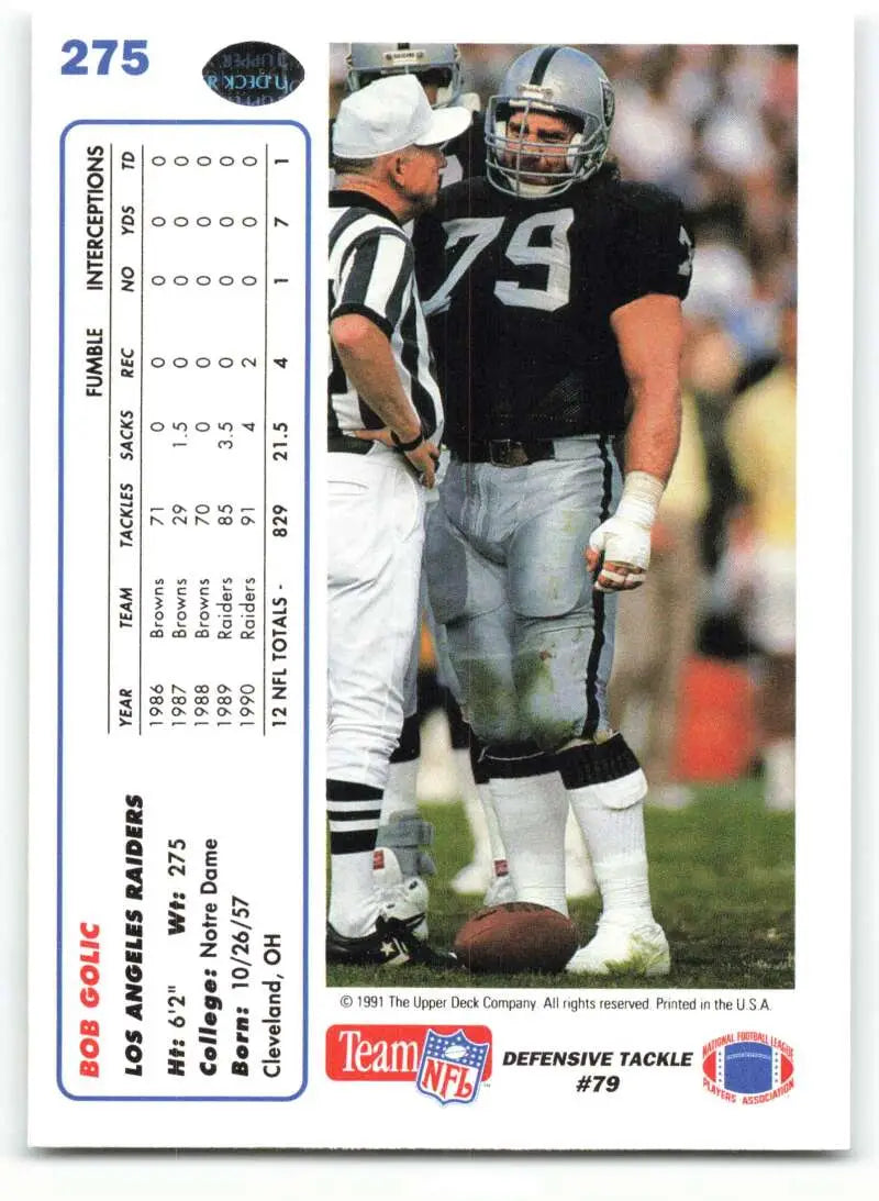 1991 Upper Deck #275 Bob Golic NM-MT Los Angeles Raiders Football Card - Football Card Single