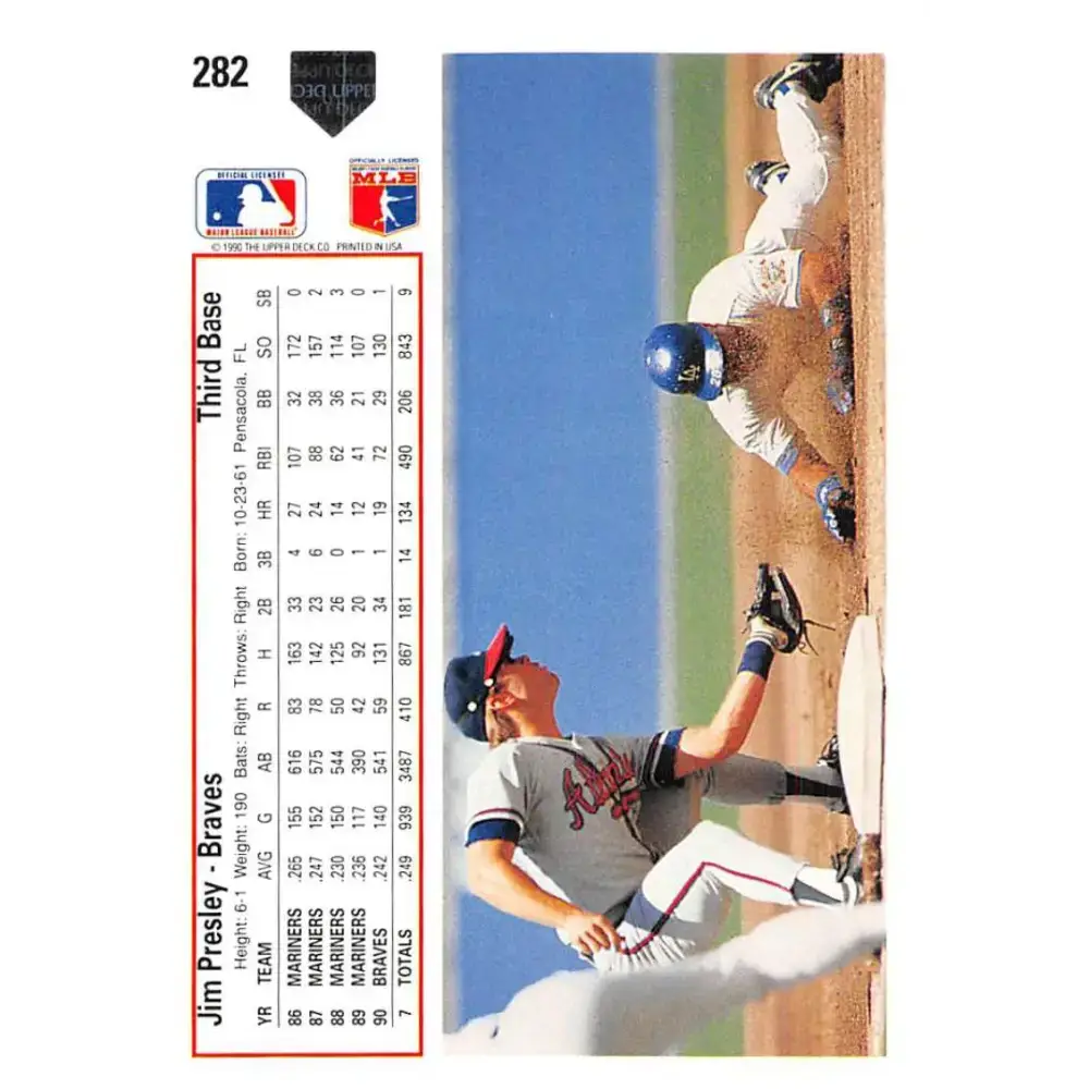 1991 Upper Deck #282 Jim Presley EX Excellent Atlanta Braves Baseball Card - Baseball Card Single
