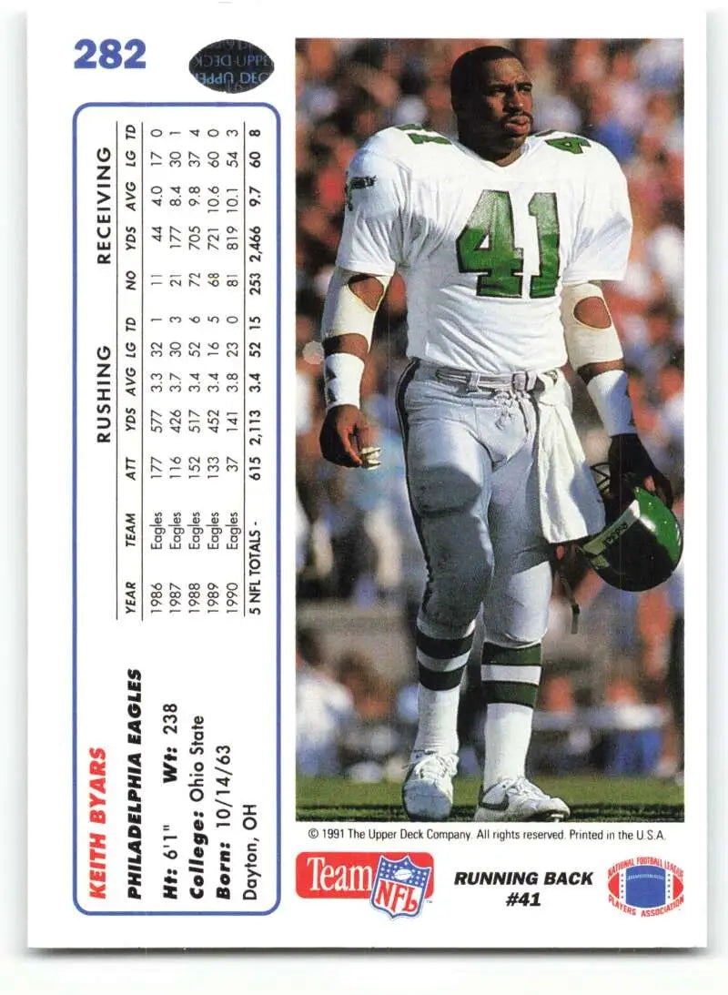 1991 Upper Deck #282 Keith Byars NM-MT Philadelphia Eagles Football Card - Football Card Single