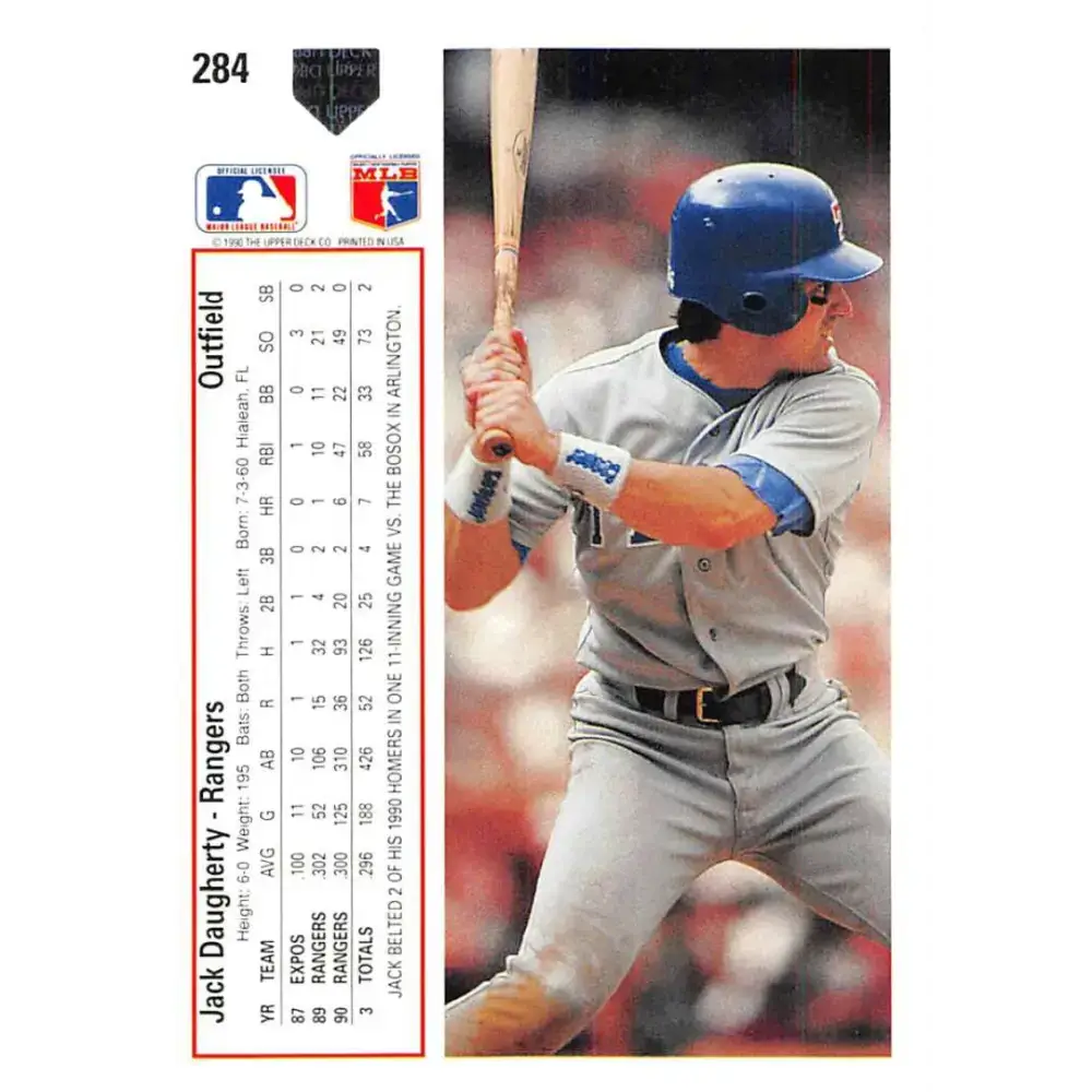 1991 Upper Deck #284 Jack Daugherty EX Excellent Texas Rangers Baseball Card - Baseball Card Single