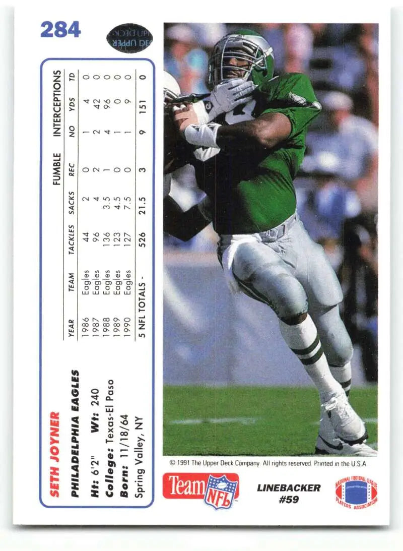 1991 Upper Deck #284 Seth Joyner NM-MT Philadelphia Eagles Football Card - Football Card Single