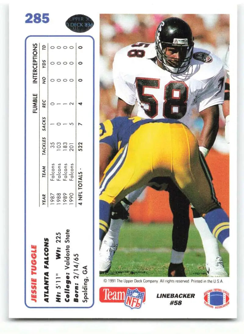 1991 Upper Deck #285 Jessie Tuggle NM-MT Atlanta Falcons Football Card - Football Card Single