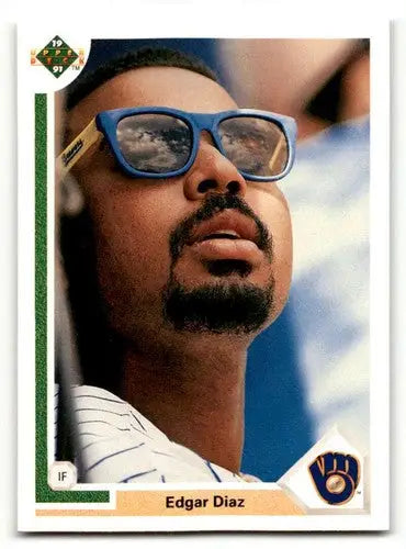 1980s Milwaukee Brewers baseball card featuring Edgar Diaz from 1991 Upper Deck series