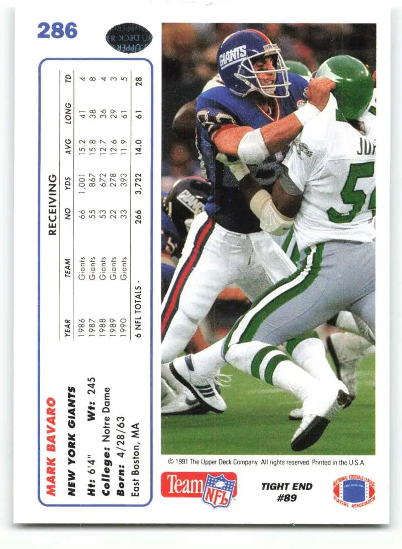 1991 Upper Deck #286 Mark Bavaro NM-MT New York Giants Football Card - Football Card Single