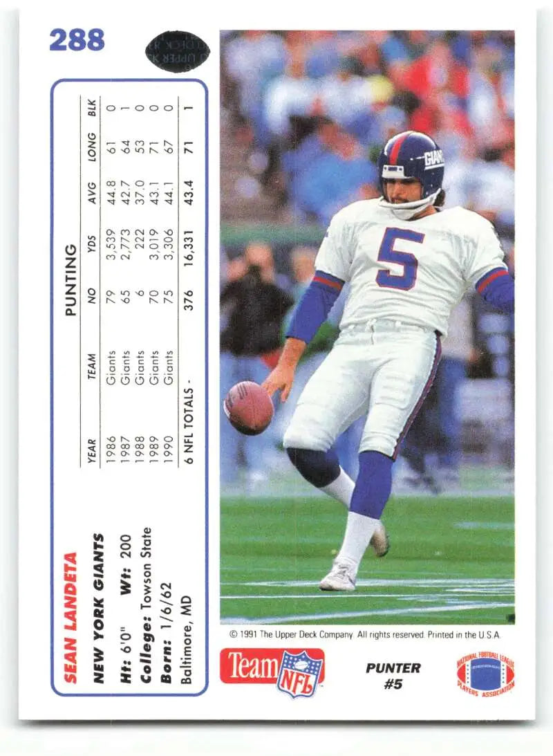 1991 Upper Deck #288 Sean Landeta NM-MT New York Giants Football Card - Football Card Single