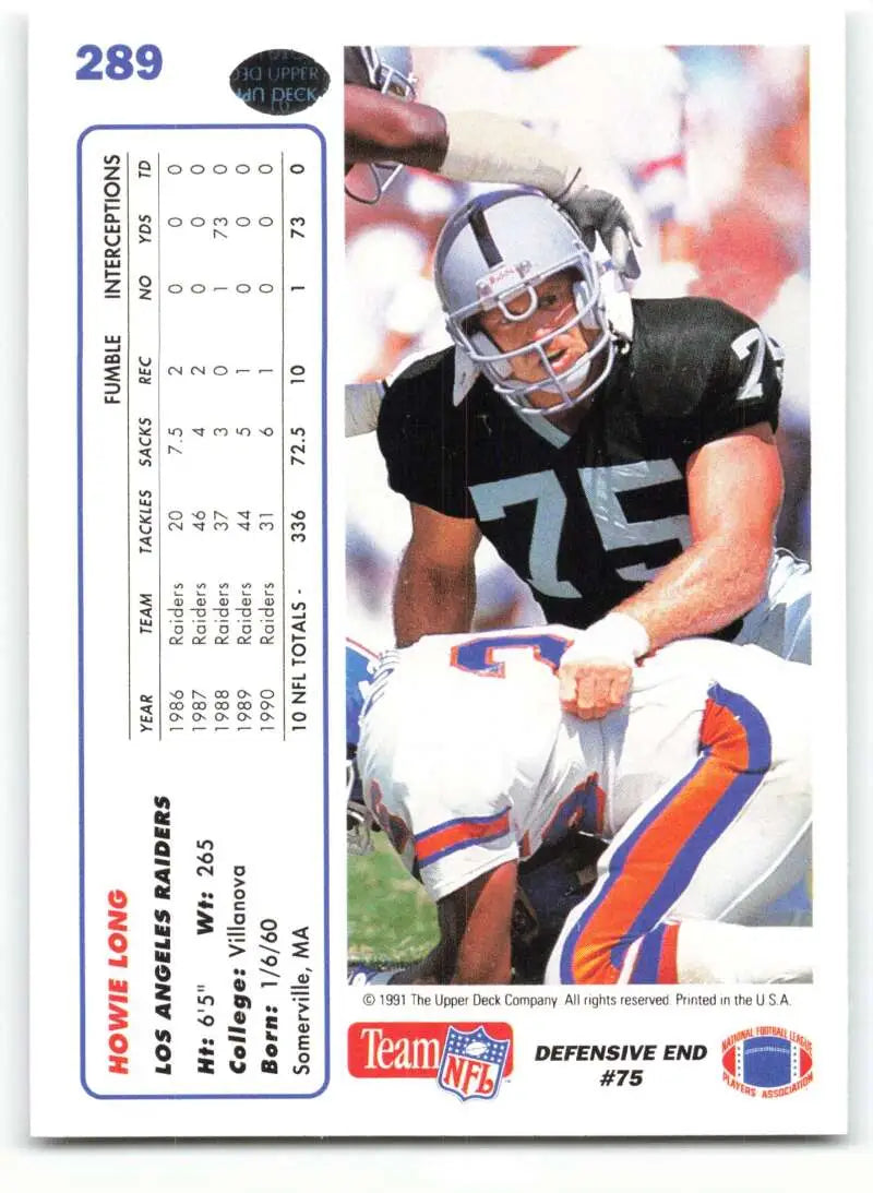 1991 Upper Deck #289 Howie Long NM-MT Los Angeles Raiders Football Card - Football Card Single
