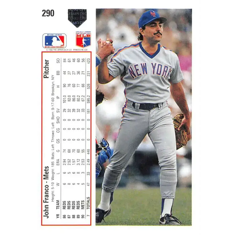 1991 Upper Deck #290 John Franco EX Excellent New York Mets Baseball Card - Baseball Card Single