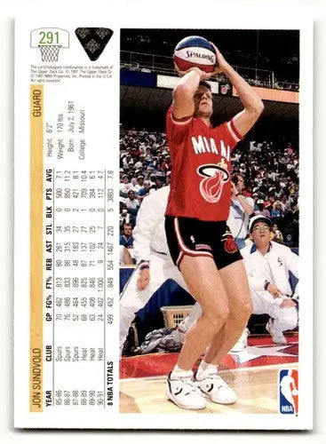 1991 Upper Deck #291 Jon Sundvold Miami Heat Basketball Cards NM Nea ID:55706 - Basketball Card Single
