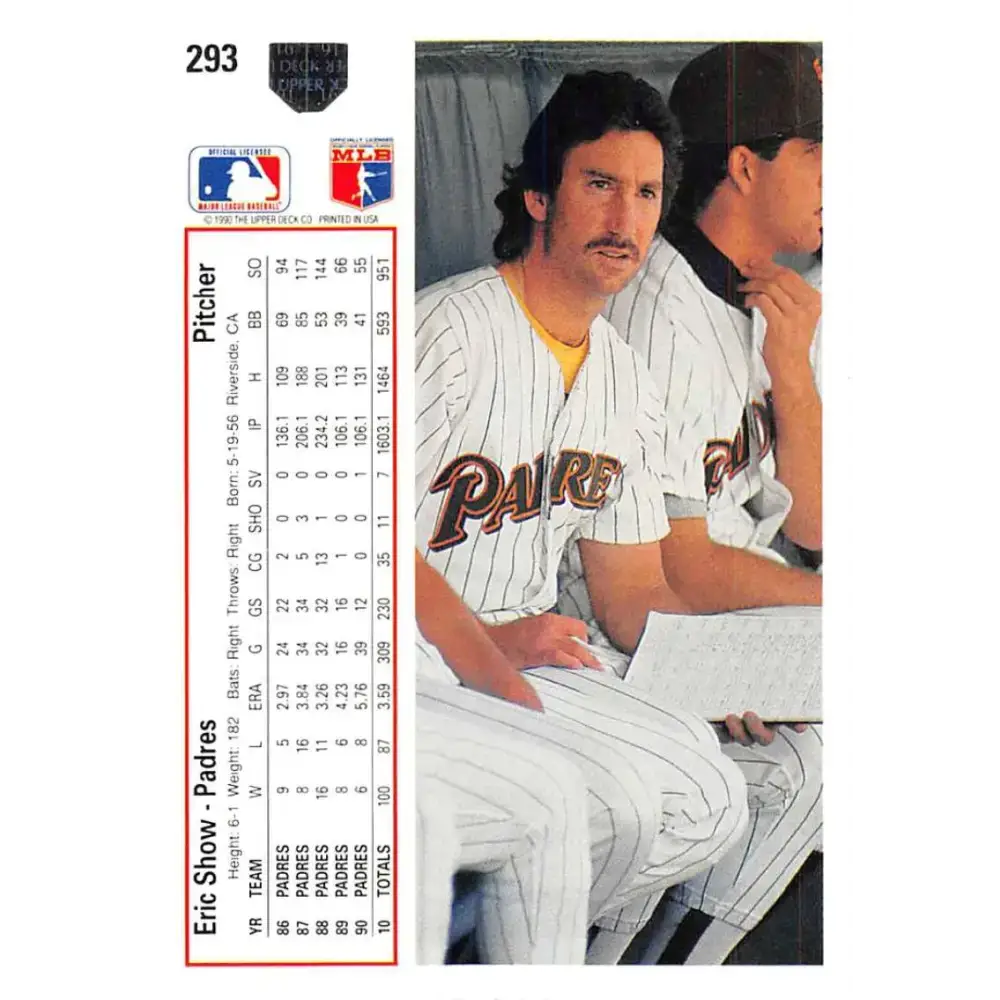 1991 Upper Deck #293 Eric Show EX Excellent San Diego Padres Baseball Card - Baseball Card Single