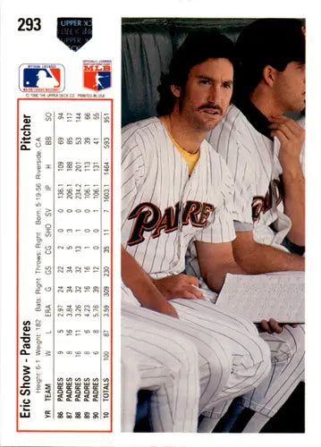 Original gloss 1991 Upper Deck Eric Show Padres baseball card featuring Simply Sandoval ID 45974