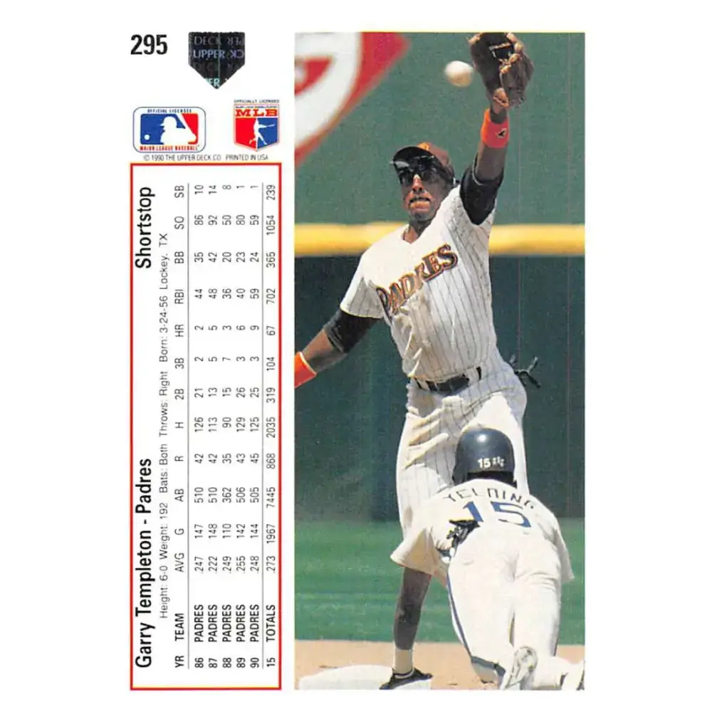 1991 Upper Deck #295 Garry Templeton EX Excellent San Diego Padres Baseball Card - Baseball Card Single