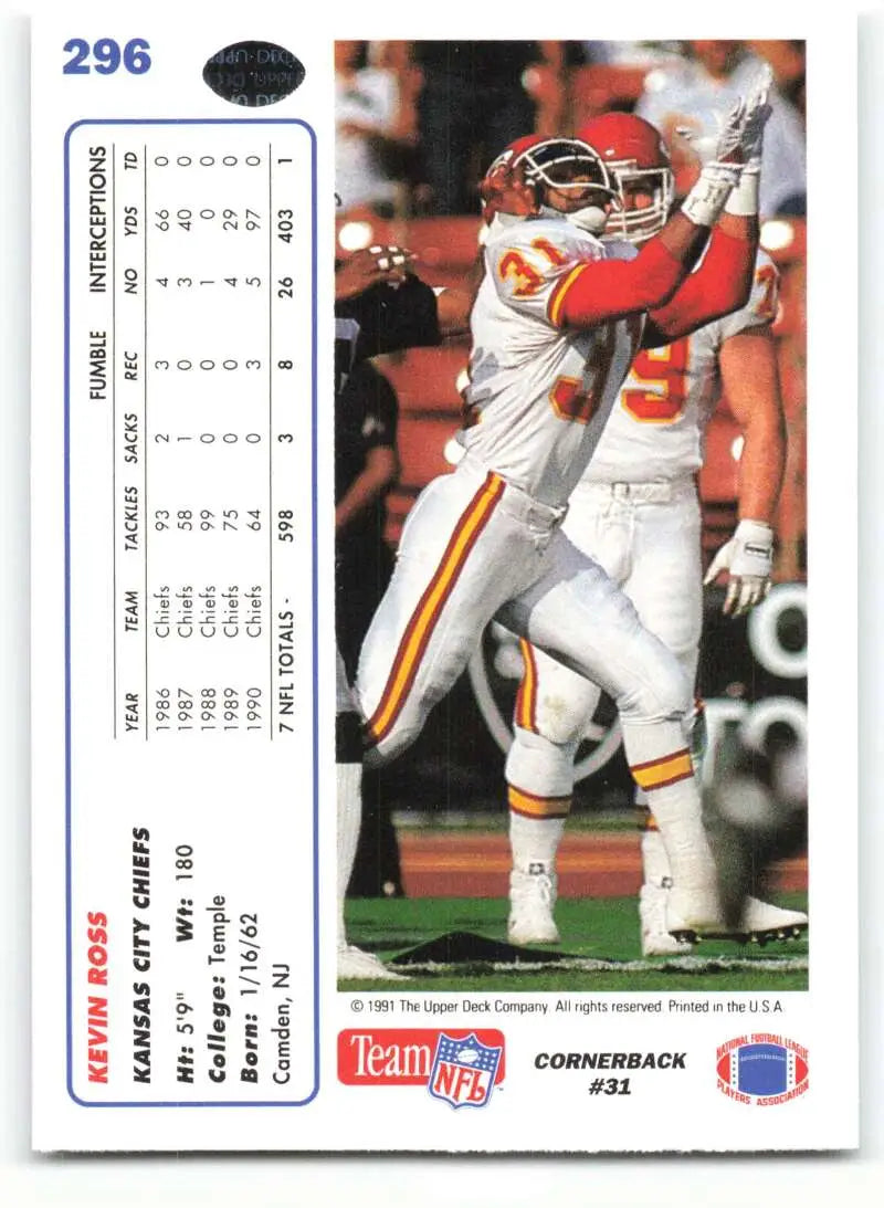 1991 Upper Deck #296 Kevin Ross NM-MT Kansas City Chiefs Football Card - Football Card Single
