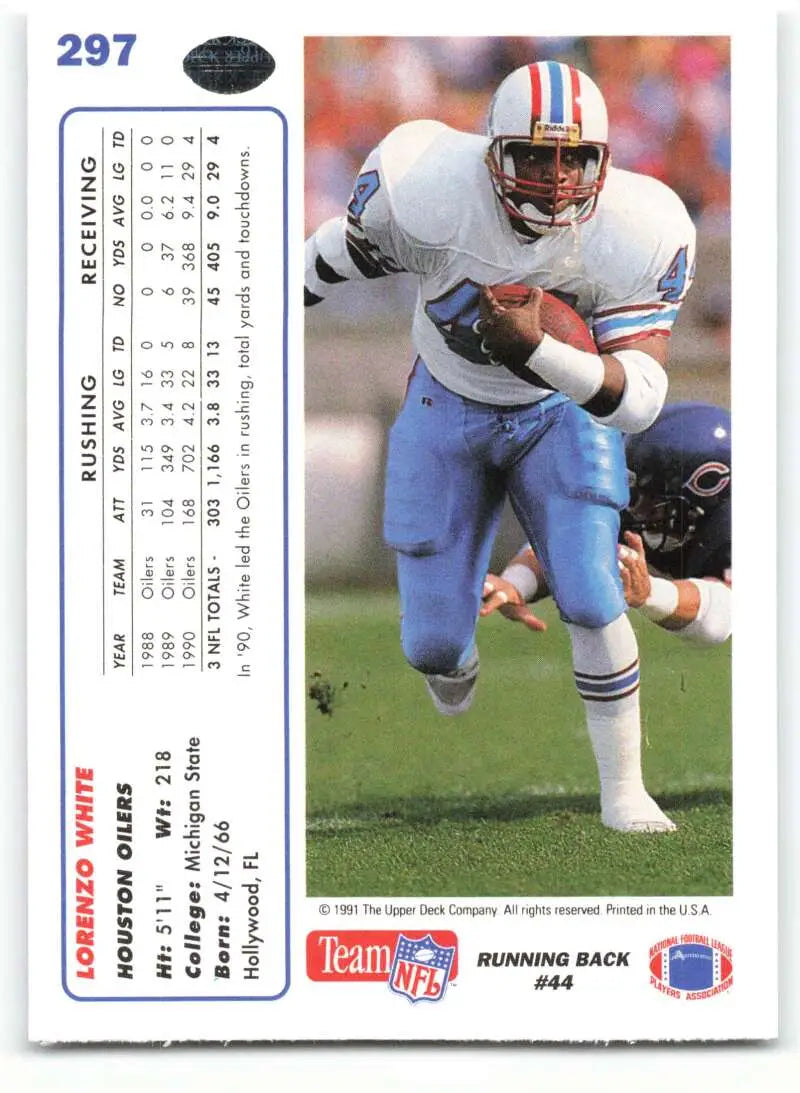 1991 Upper Deck #297 Lorenzo White NM-MT Houston Oilers Football Card - Football Card Single