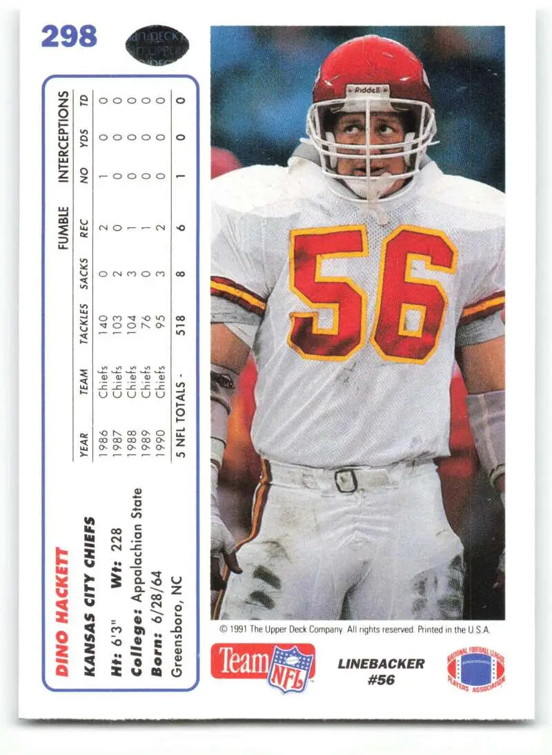 1991 Upper Deck #298 Dino Hackett NM-MT Kansas City Chiefs Football Card - Football Card Single