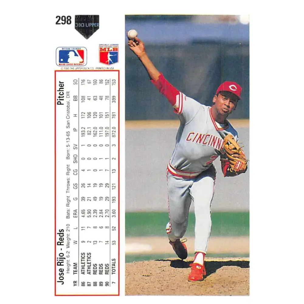 1991 Upper Deck #298 Jose Rijo NM-MT Cincinnati Reds Baseball Card - Baseball Card Single