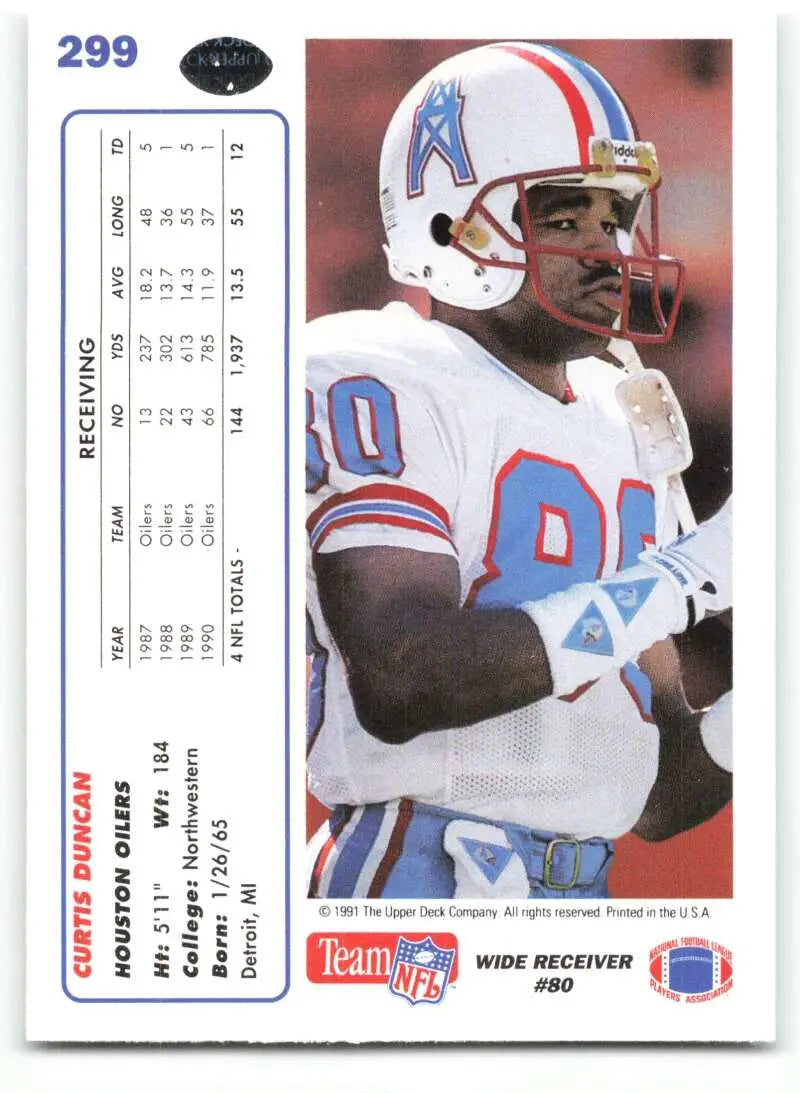 1991 Upper Deck #299 Curtis Duncan NM-MT Houston Oilers Football Card - Football Card Single