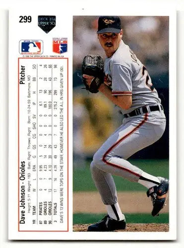 Original gloss baseball card of Dave Johnson Baltimore Orioles player in 1991 Upper Deck series