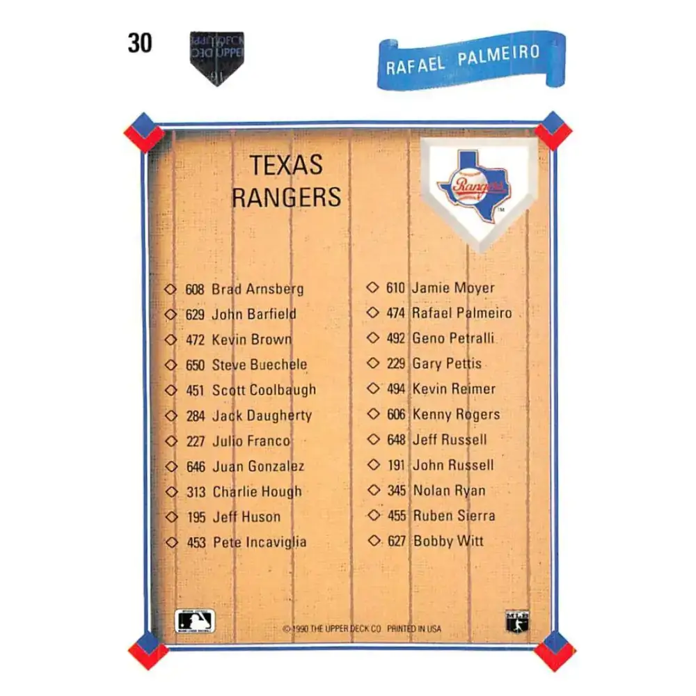 1991 Upper Deck #30 Rafael Palmeiro TC NM-MT Texas Rangers Baseball Card - Baseball Card Single