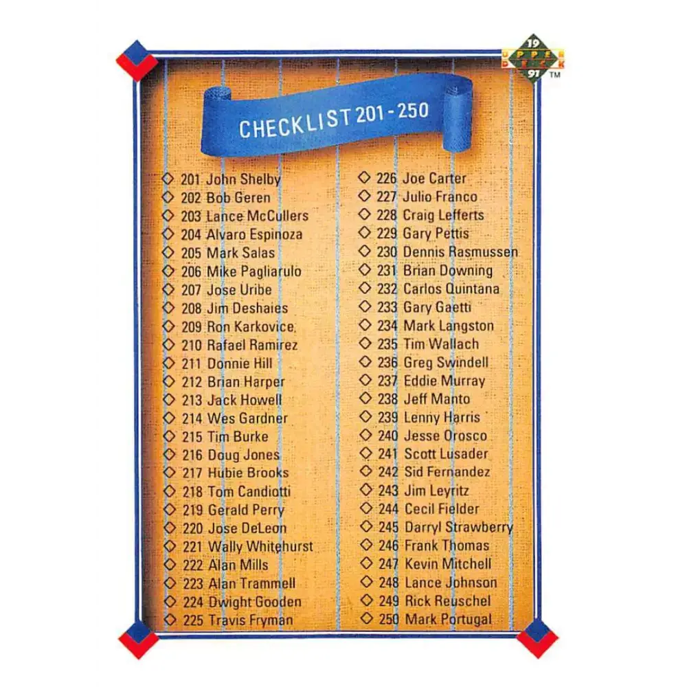 1991 Upper Deck #300 Checklist 201-300 EX Excellent checklist Baseball Card - Baseball Card Single