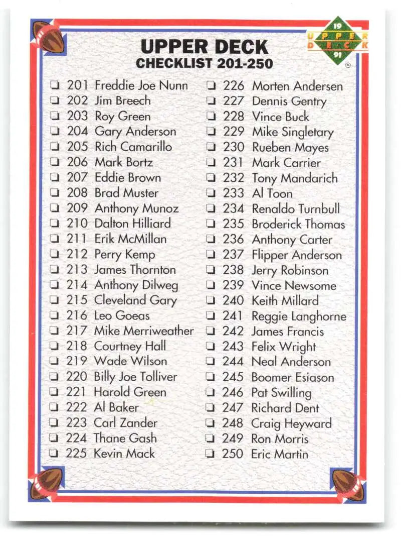 1991 Upper Deck #300 Checklist 201-300 NM-MT Football Card - Football Card Single