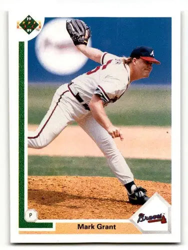 Original gloss 1991 Upper Deck Mark Grant Atlanta Braves baseball card front view