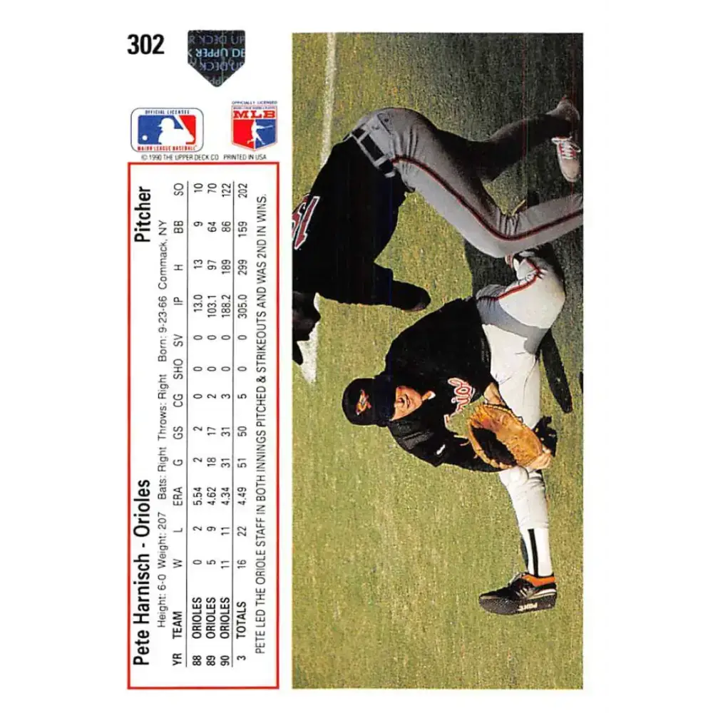 1991 Upper Deck #302 Pete Harnisch EX Excellent Baltimore Orioles Baseball Card - Baseball Card Single