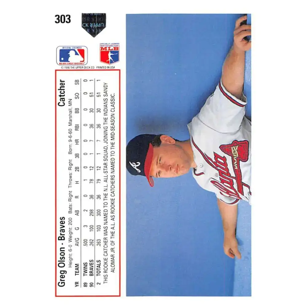 1991 Upper Deck #303 Greg Olson NM-MT Atlanta Braves Baseball Card - Baseball Card Single