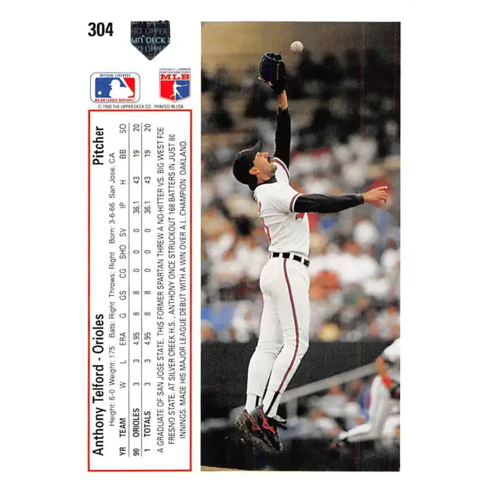 1991 Upper Deck #304 Anthony Telford EX Excellent RC Rookie Baltimore Orioles Baseball Card - Baseball Card Single