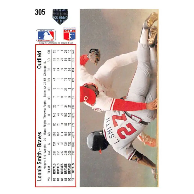 1991 Upper Deck #305 Lonnie Smith NM-MT Atlanta Braves Baseball Card - Baseball Card Single