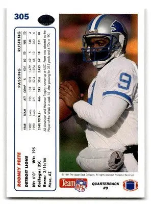 1991 Upper Deck #305b Rodney Peete - Football Card Single