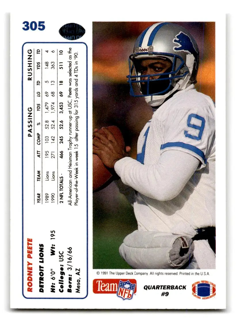 1991 Upper Deck #305b Rodney Peete - Football Card Single