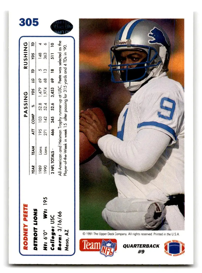 1991 Upper Deck #305b Rodney Peete - Football Card Single